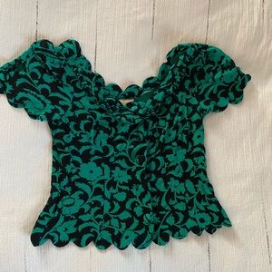 Maeve button down short sleeve top, green/black